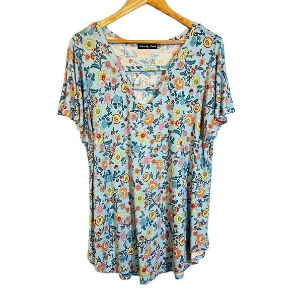 Kim & Cami Plus Size Floral T-Shirt 1X Soft Stretch Flowy Short Sleeve Top - Picture 1 of 5